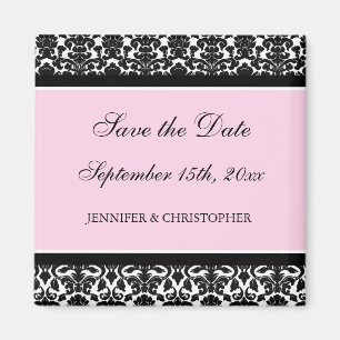 Pink Black Damask Save the Date Magnet