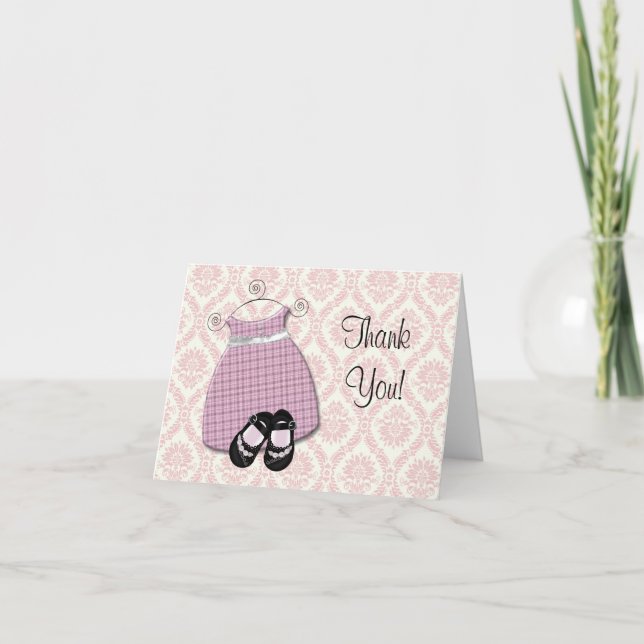 Pink Black Damask Shoes Baby Girl Thank You Cards (Front)