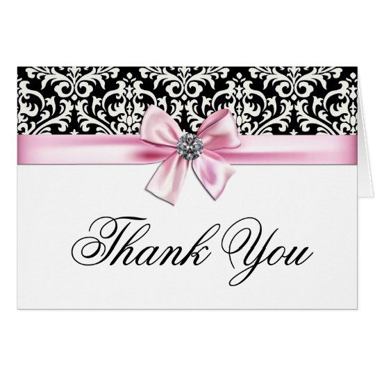 Pink Black Damask Thank You Cards