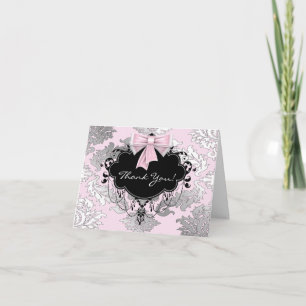 Pink Black Damask Thank You Cards