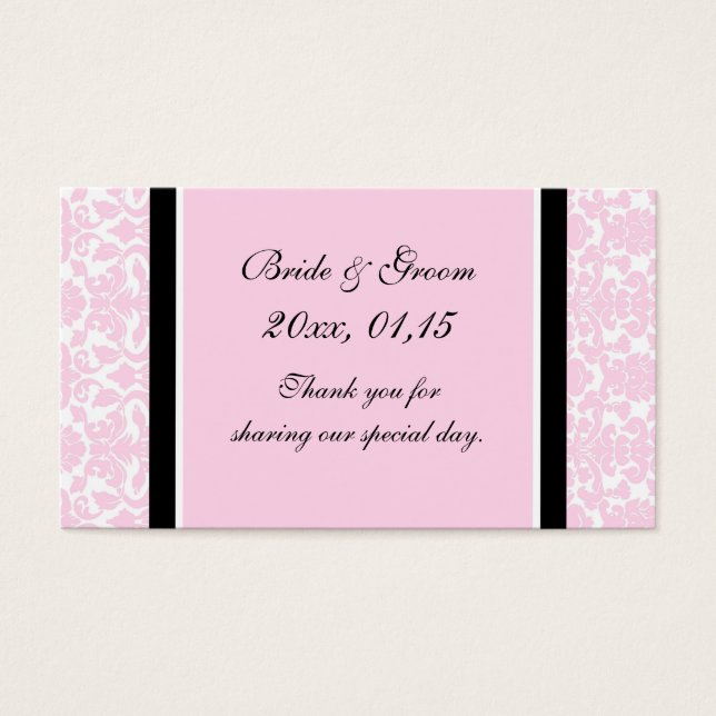 Pink Black Damask Wedding Favour Tags (Front)