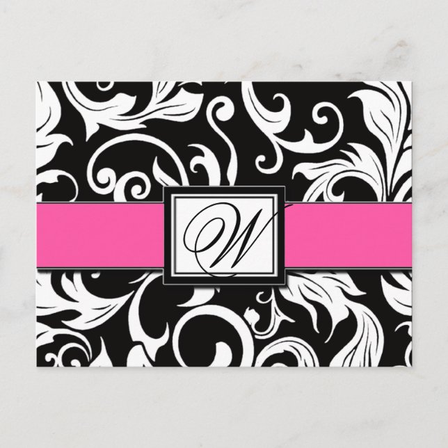 Pink Black Damask Wedding Save the Date Postcards (Front)
