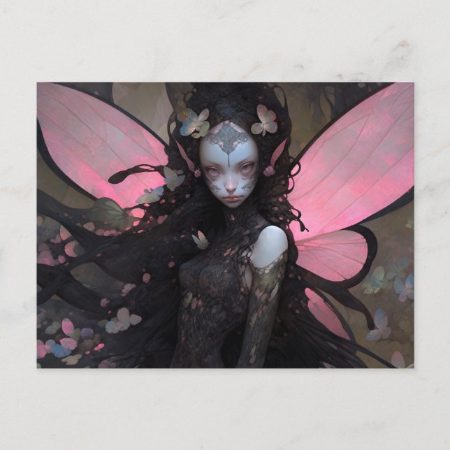 Pink Black Dark Fairy Fantasy Art Postcard (Front)