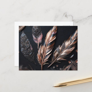Pink & Black Decorative Feathers Postcard