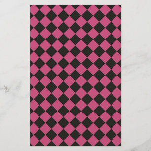 Pink Black Diamond Harlequin Chequered Pattern Stationery