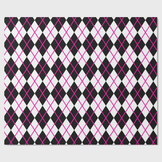 Pink & Black Diamond Shape Design Wrapping Paper (Flat)