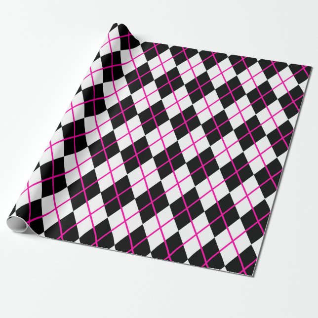 Pink & Black Diamond Shape Design Wrapping Paper (Unrolled)
