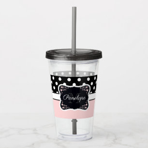 Pink & Black Dots Acrylic Tumbler