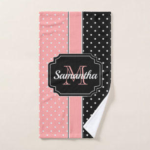 Pink & Black Dots Bath Towel Set