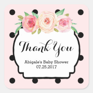 Pink Black Dots Floral Baby Shower Favour Tags