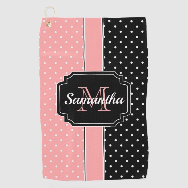 Pink & Black Dots Golf Towel (Front)