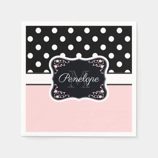 Pink & Black Dots Napkin (Front)