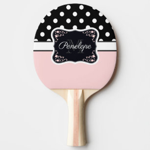 Pink & Black Dots Ping Pong Paddle
