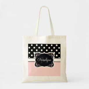 Pink & Black Dots Tote Bag