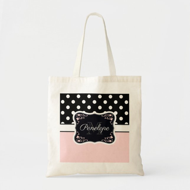 Pink & Black Dots Tote Bag (Front)