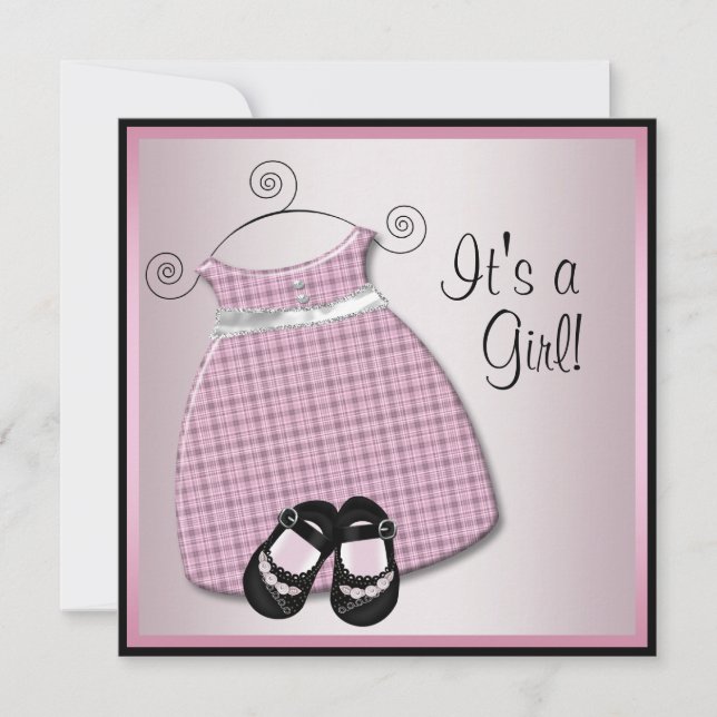 Pink Black Dress Shoes Pink Black Baby Girl Shower Invitation (Front)