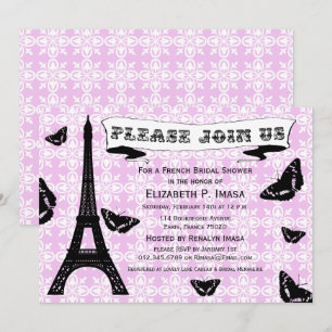 Pink & Black Eiffel Tower Bridal Shower Invites