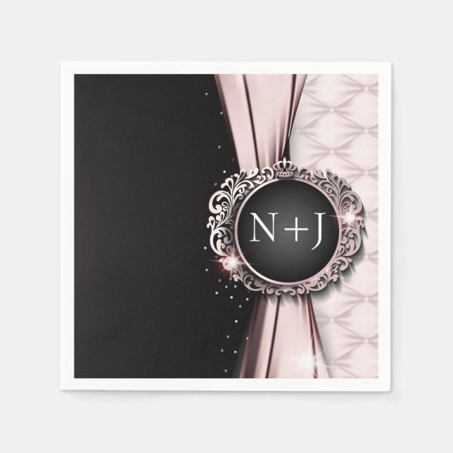 Pink & Black Elegant Luxury Wedding  Napkin (Front)