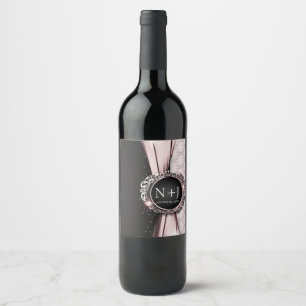 Pink & Black Elegant Luxury Wedding Wine Label