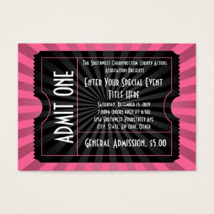 Pink+ Black Event Ticket, Lg Business Card Size