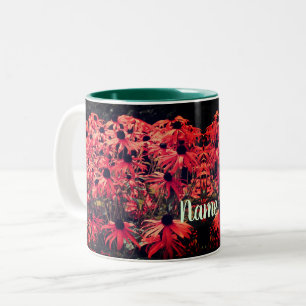 Pink Black Eyed Susan Floral Art Personalised Two-Tone Coffee Mug
