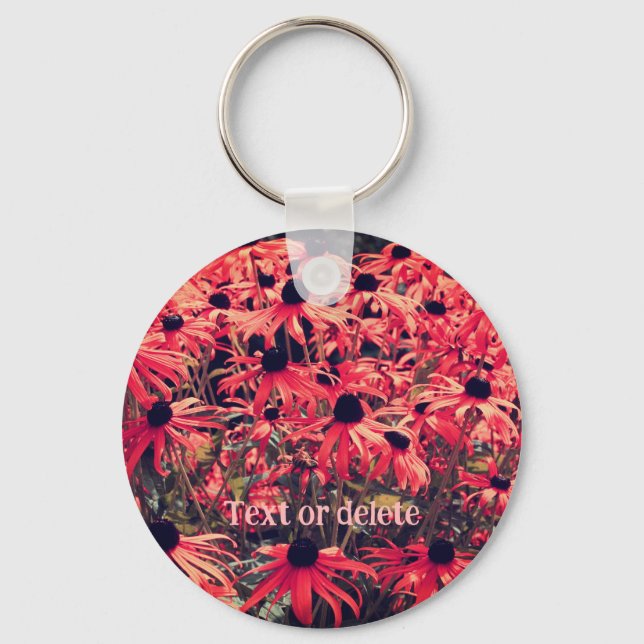 Pink Black Eyed Susan Flowers Personalised Key Ring (Front)