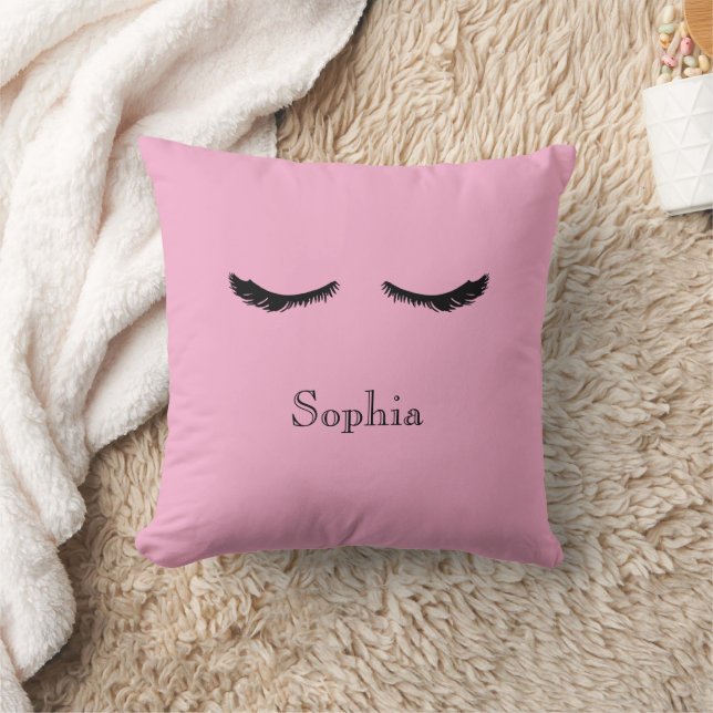 Pink Black Eyelashes Glam Cushion (Blanket)
