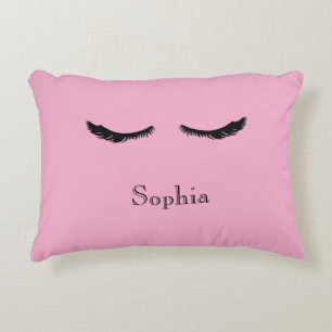 Pink Black Eyelashes Glam Decorative Cushion