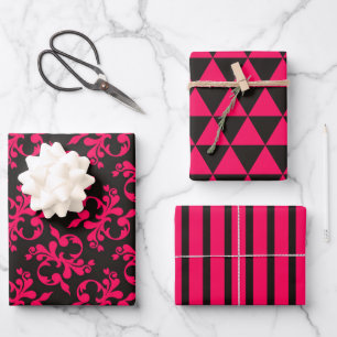 Pink Black Fancy Geometric Wrapping Paper Set