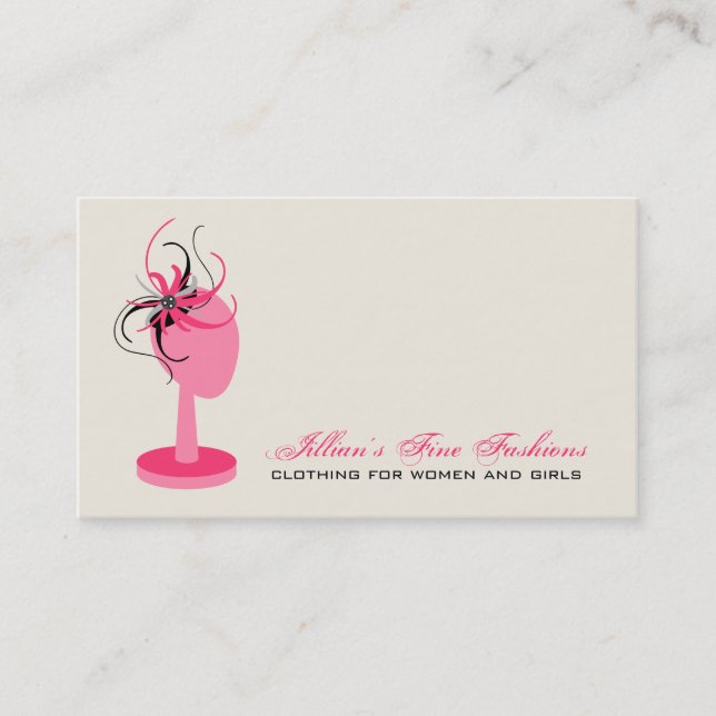Pink Black Fascinator On Hat Stand Clothing Store Business Card (Front)