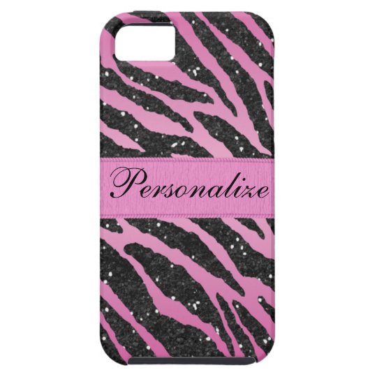 Pink & Black Faux Glitter Zebra Animal Print Case For The iPhone 5