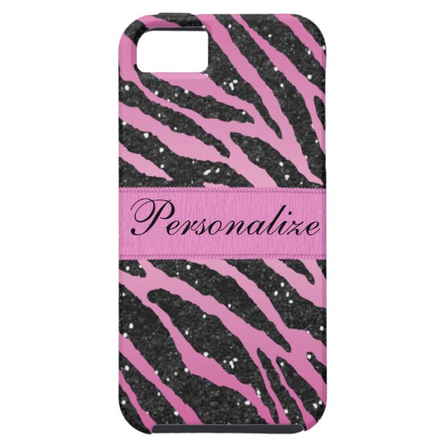 Pink & Black Faux Glitter Zebra Animal Print Case-Mate iPhone Case (Back)