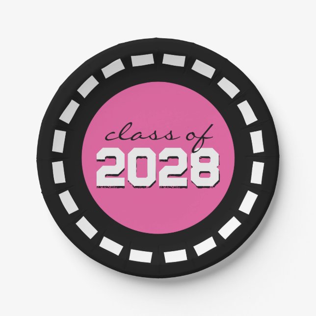 Pink & Black Filmstrip Class Year Graduation Paper Plate (Front)