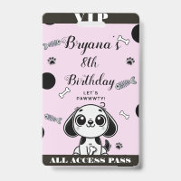 Pink Black Fish Bones Puppy Dog Birthday VIP Pass
