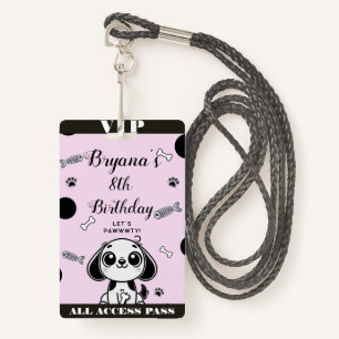 Pink Black Fish Bones Puppy Dog Birthday VIP Pass ID Badge