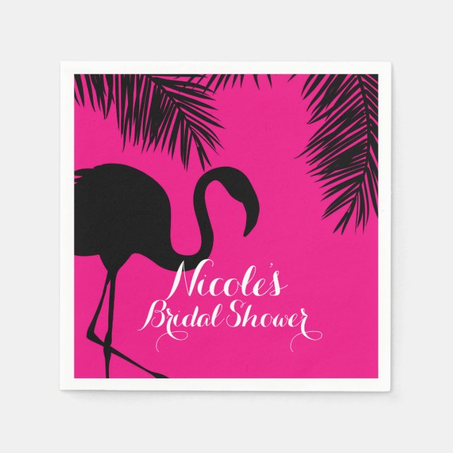 Pink & Black Flamingo & Palm Birthday Party Custom Napkin (Front)