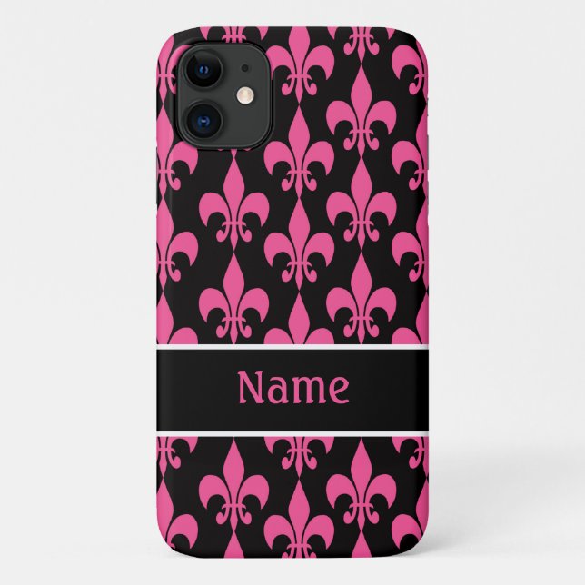 Pink Black Fleur de Lis iPhone 4/4S Case (Back)