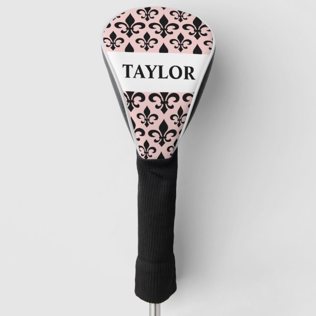 Pink Black Fleur De Lis Personalised Golf Head Cover (Front)
