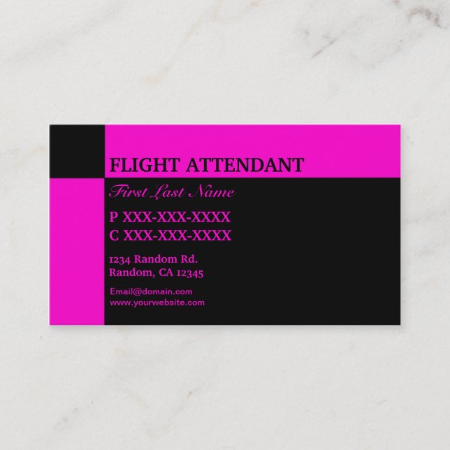 Pink black Flight Attendant business cards (Front)