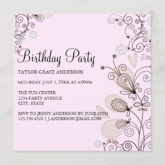 Pink & Black Floral Birthday Invite