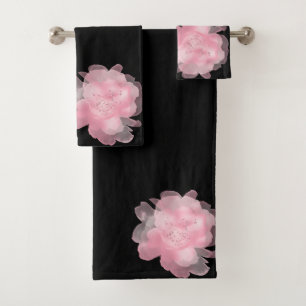 PINK BLACK FLORAL BLOOM BATHROOM TOWEL SET