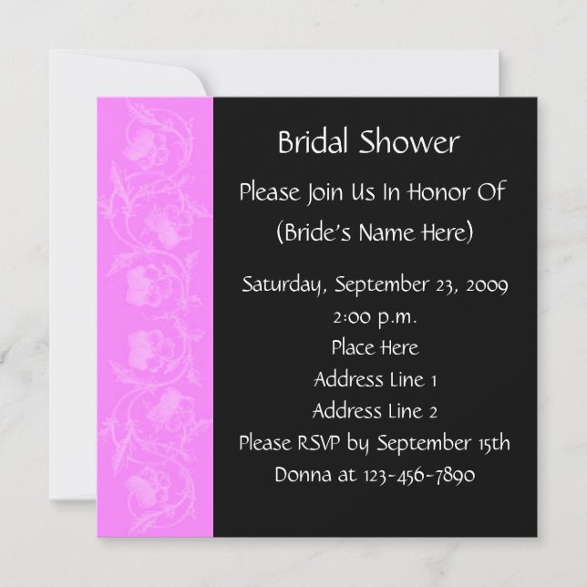 Pink Black Floral Bridal Wedding Shower  Invitation (Front)