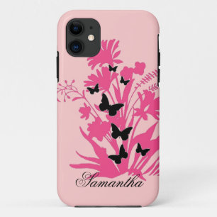 Pink black floral butterfly customisable case