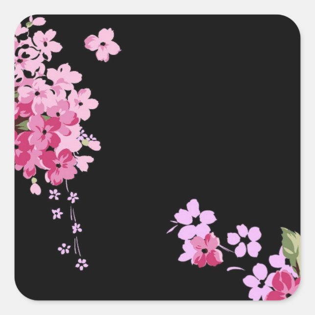 Pink & Black Floral Cherry Blossom  Square Sticker (Front)