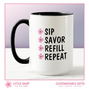 Pink Black Floral Coffee Lovers Customizable Mug