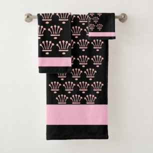 Pink Black Floral Crowns Bath Towel Set