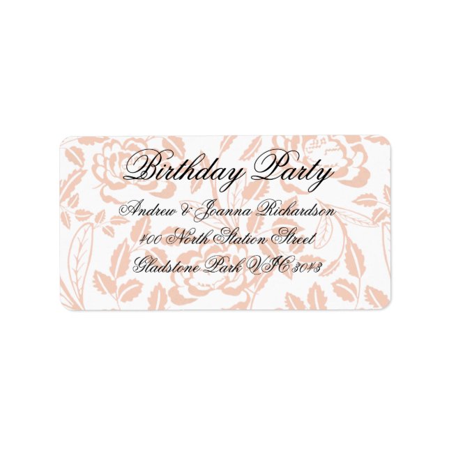 Pink & Black Floral Damask Address Label (Front)