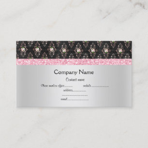 Pink black floral elegant semi gloss business business card