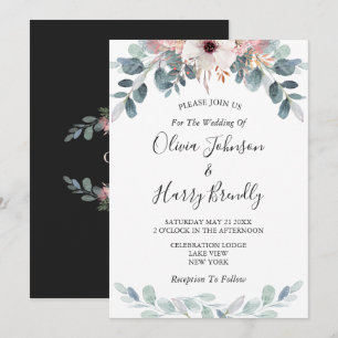 Pink Black Floral Eucalyptus Greenery Wedding Invitation