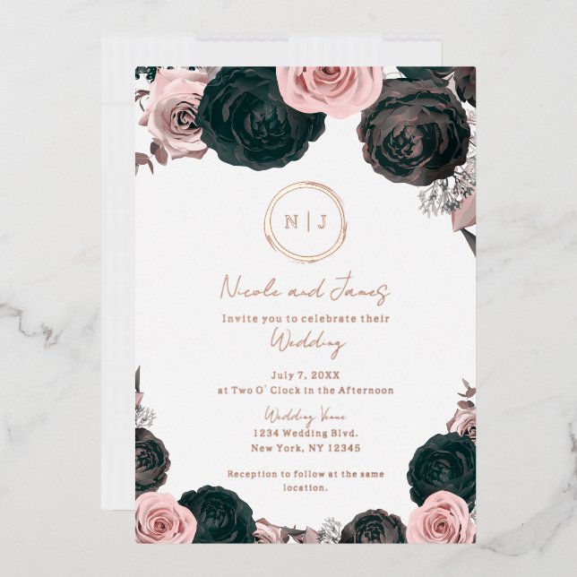 Pink & Black Floral Glam Modern Wedding Photo   (Envelope)